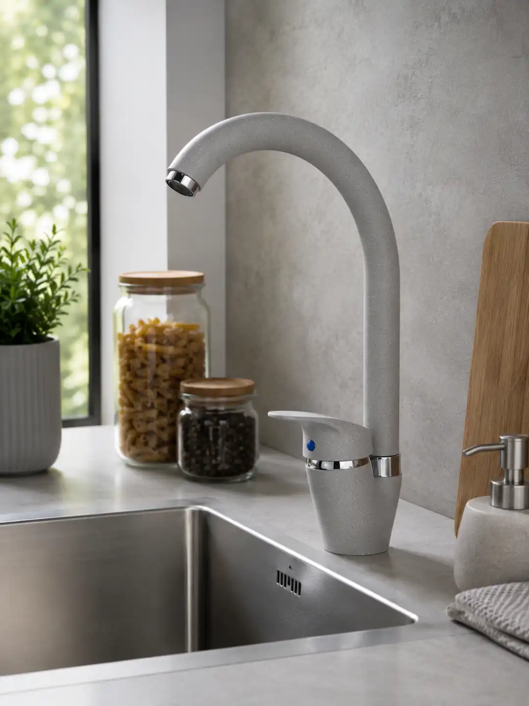 Rubinetto Miscelatore Cucina LEOVIN LE-410 Grigio Chiaro Monocomando 360° Design
