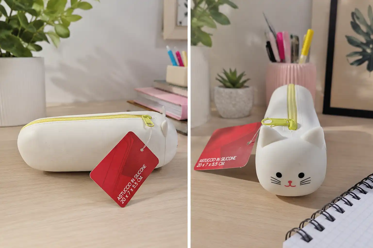 Astuccio Silicone Gatto Bianco 20x7x5,5 cm Portapenne Scuola Custodia Morbida XL