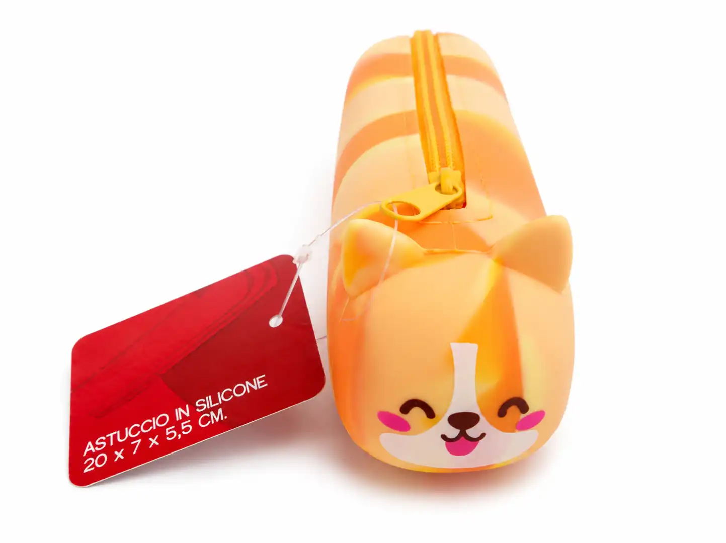 Astuccio Silicone Gatto Arancione Tigrato 20x7x5,5 cm Portapenne Scuola Custodia