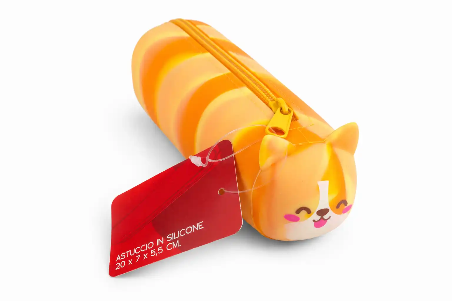 Astuccio Silicone Gatto Arancione Tigrato 20x7x5,5 cm Portapenne Scuola Custodia