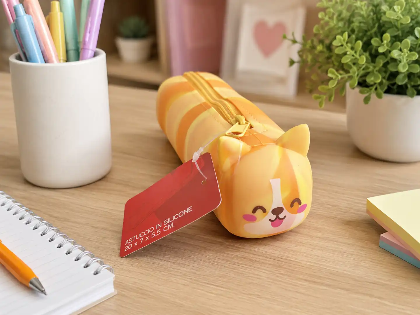 Astuccio Silicone Gatto Arancione Tigrato 20x7x5,5 cm Portapenne Scuola Custodia