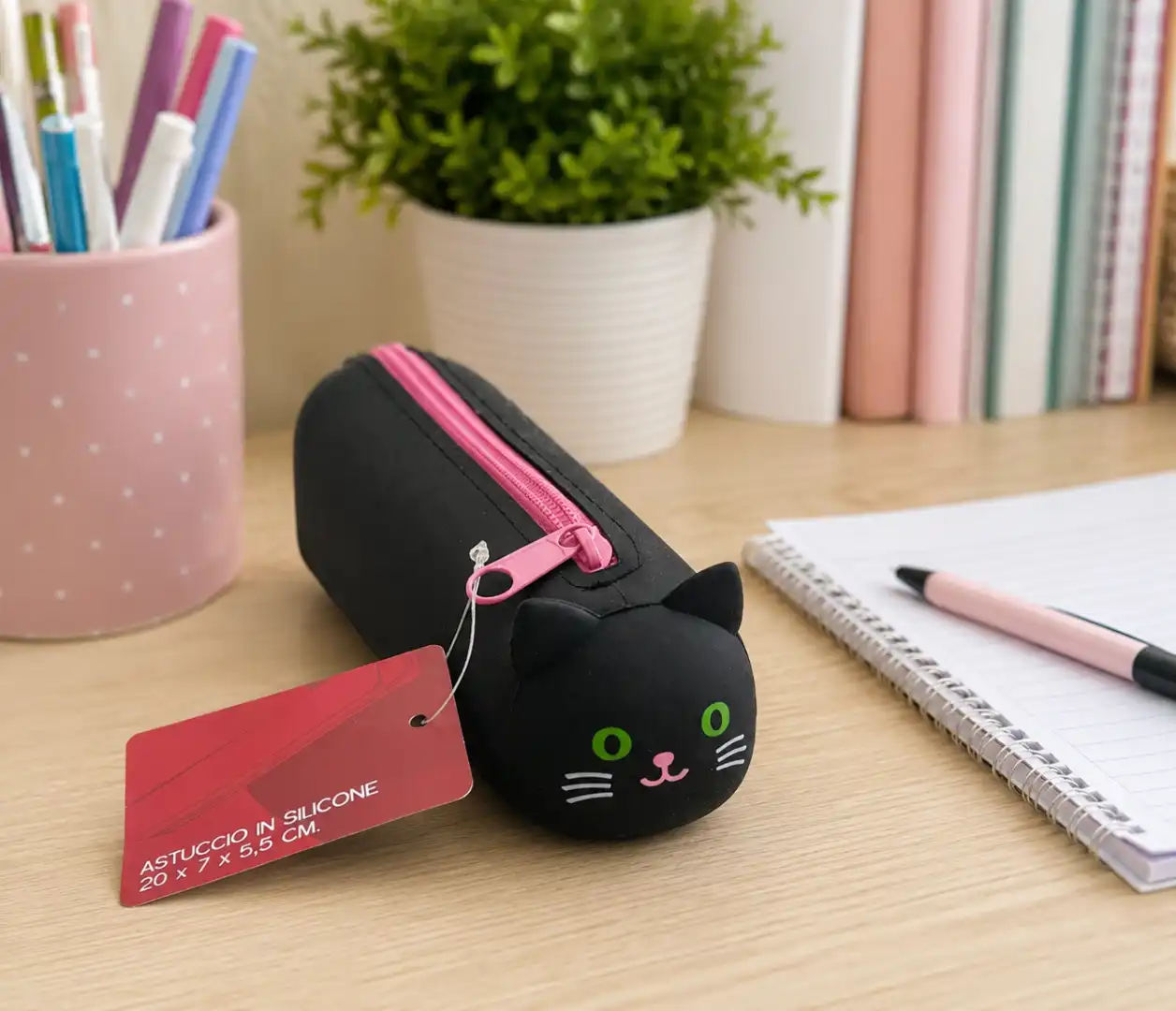 Astuccio Silicone Gatto Nero 20x7x5,5 cm Portapenne Scuola Custodia Morbida XL
