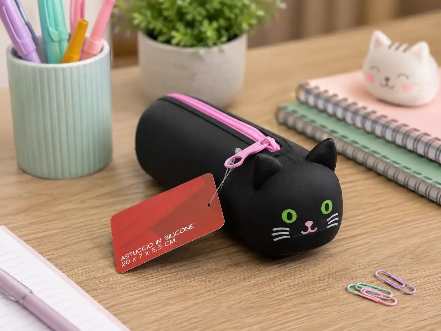 Astuccio Silicone Gatto Nero 20x7x5,5 cm Portapenne Scuola Custodia Morbida XL