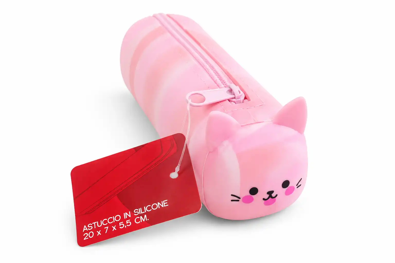 Astuccio Silicone Gatto Rosa Pastello 20x7x5,5 cm Portapenne Scuola Custodia XL.