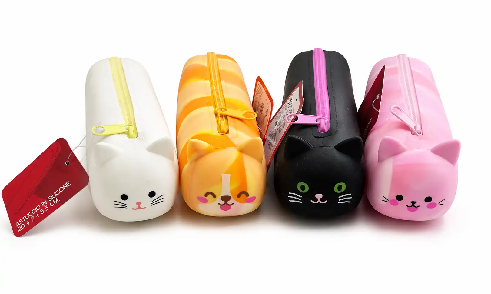 Set 4 Astucci Silicone Gatto Assortiti 20x7x5,5 cm Portapenne Scuola Custodia XL