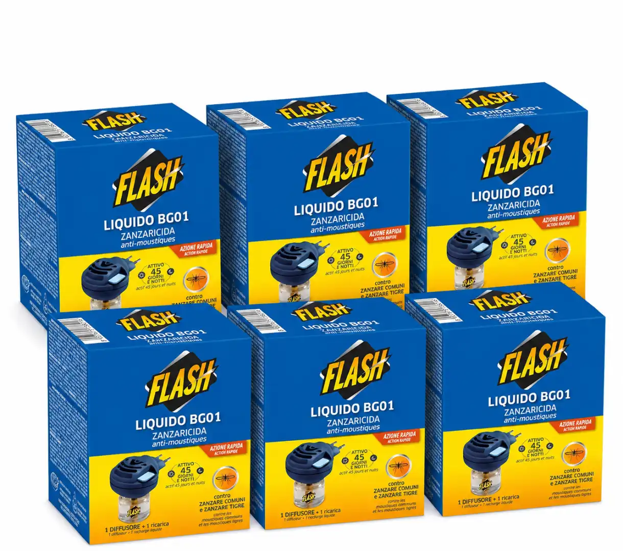 6 Pezzi Flash Diffusore+Ricarica BG01 35ml 45 Notti Antizanzare Casa Interni XLA
