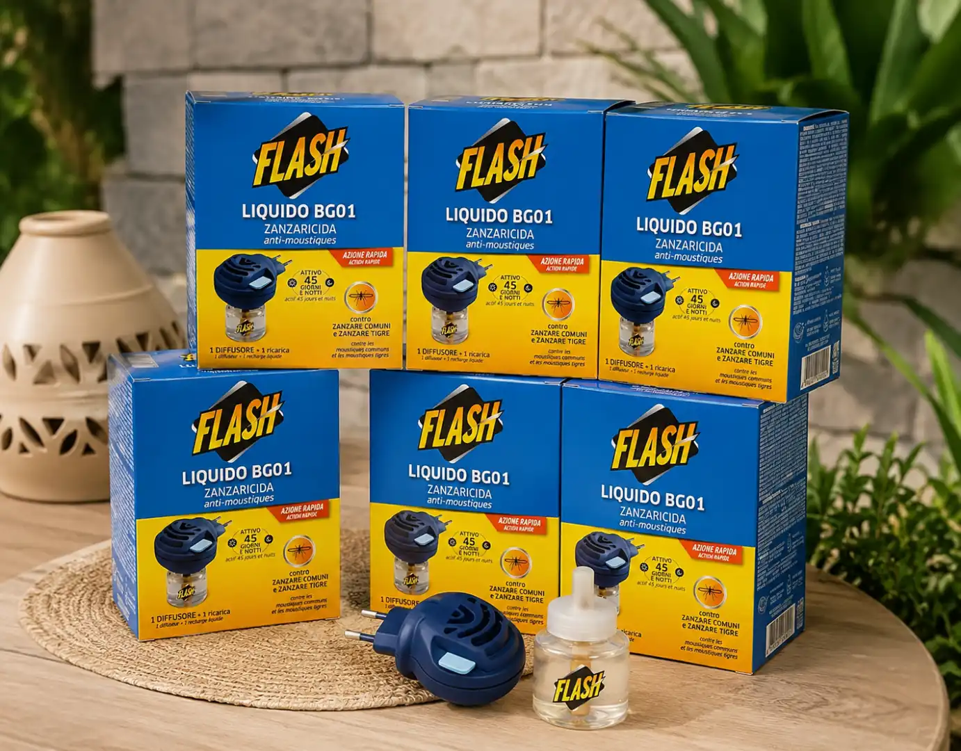 6 Pezzi Flash Diffusore+Ricarica BG01 35ml 45 Notti Antizanzare Casa Interni XLA