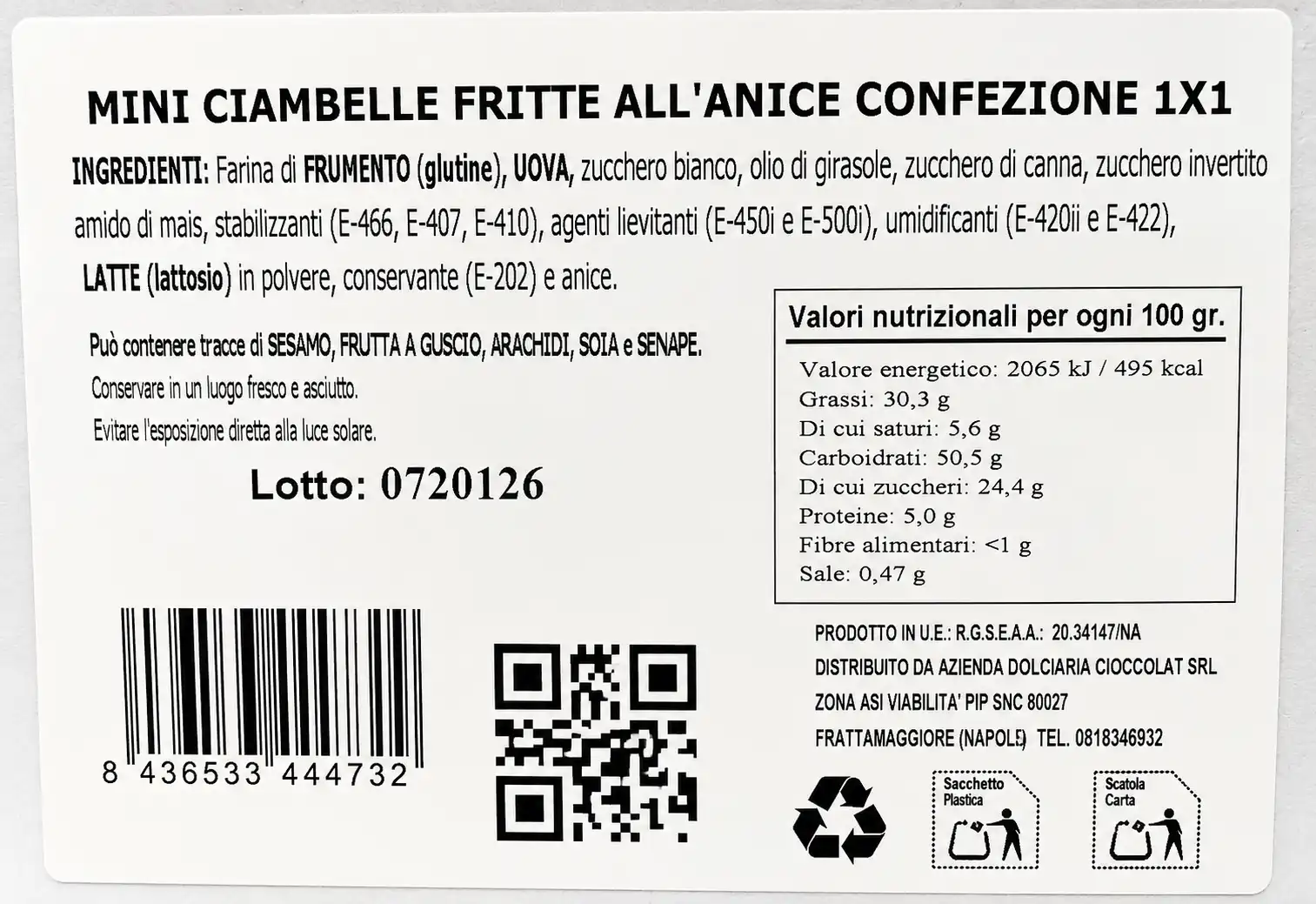 Mini Ciambelle Fritte All'Anice 1Kg Monoporzione Biscotti Dolci Artigianali