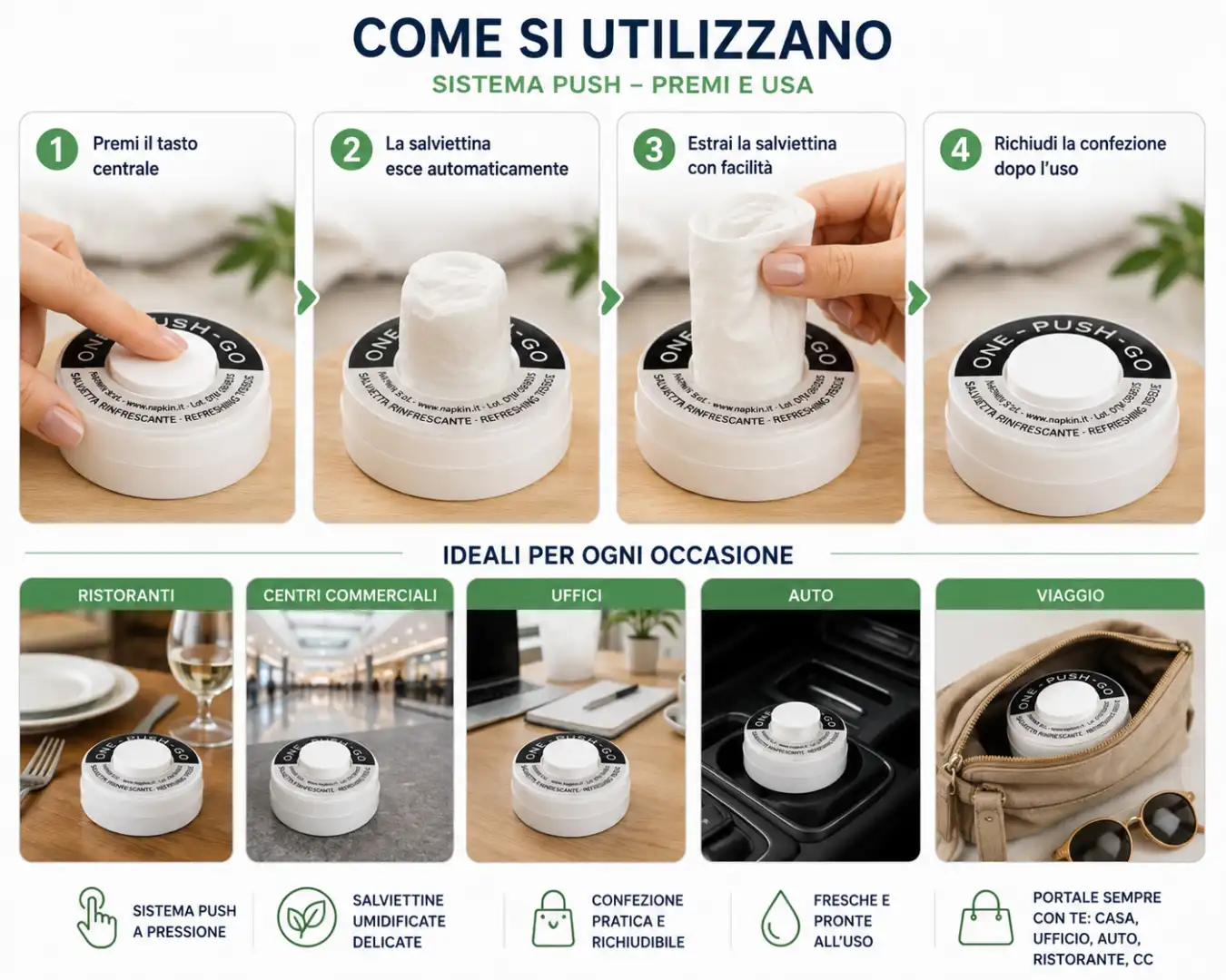 50 Salviettine Umidificate LiRi Pouch Push 50 Pezzi Dispenser Tascabile Auto Box