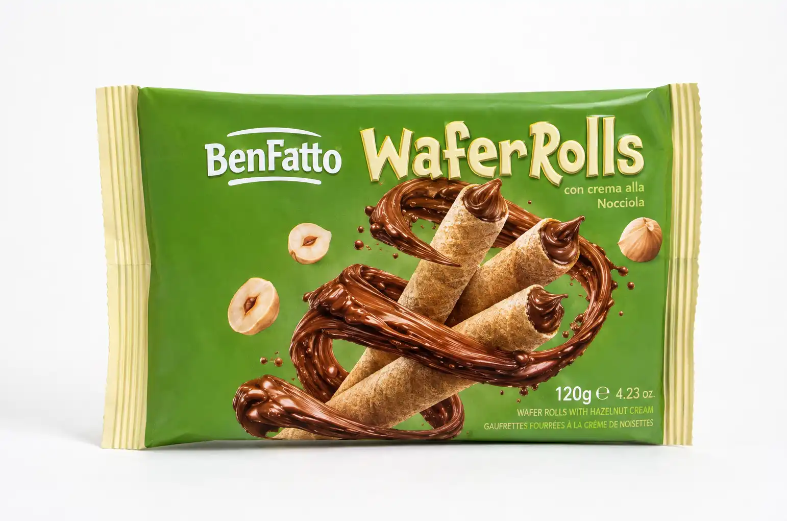 13 Pezzi Benfatto WaferRolls Nocciola 120Gr Wafer Croccanti Snack Dolci Gustosi!