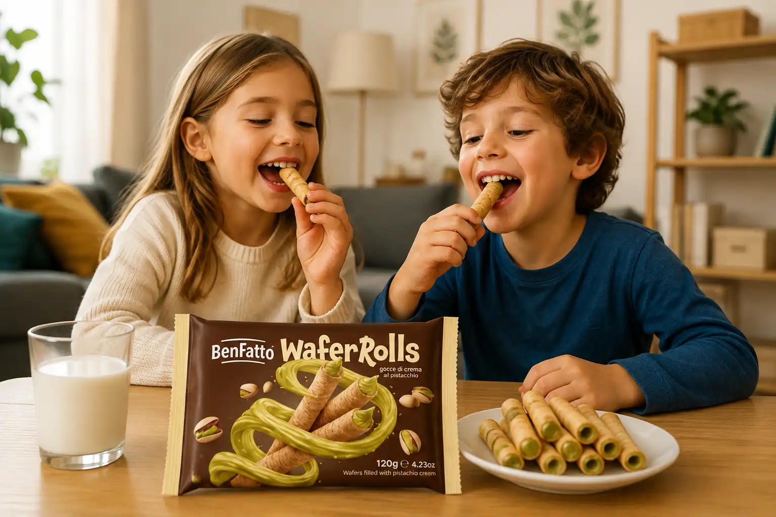 13 Pezzi Benfatto WaferRolls Pistacchio 120Gr Wafer Croccanti Snack Golosi