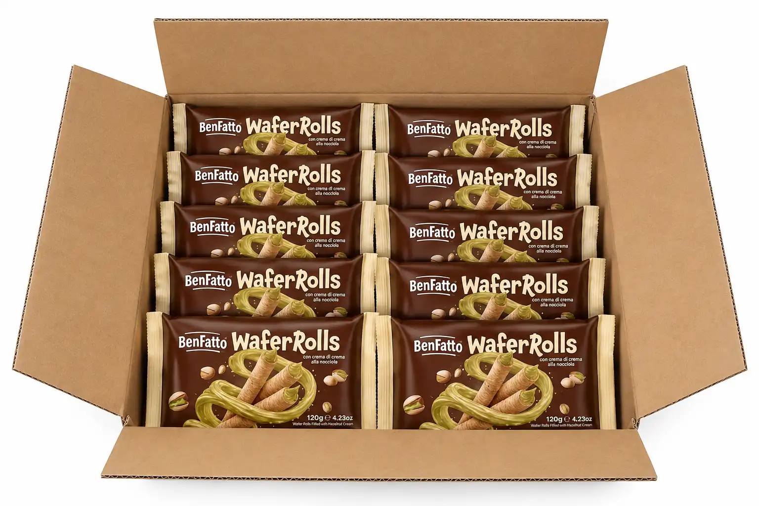 13 Pezzi Benfatto WaferRolls Pistacchio 120Gr Wafer Croccanti Snack Golosi