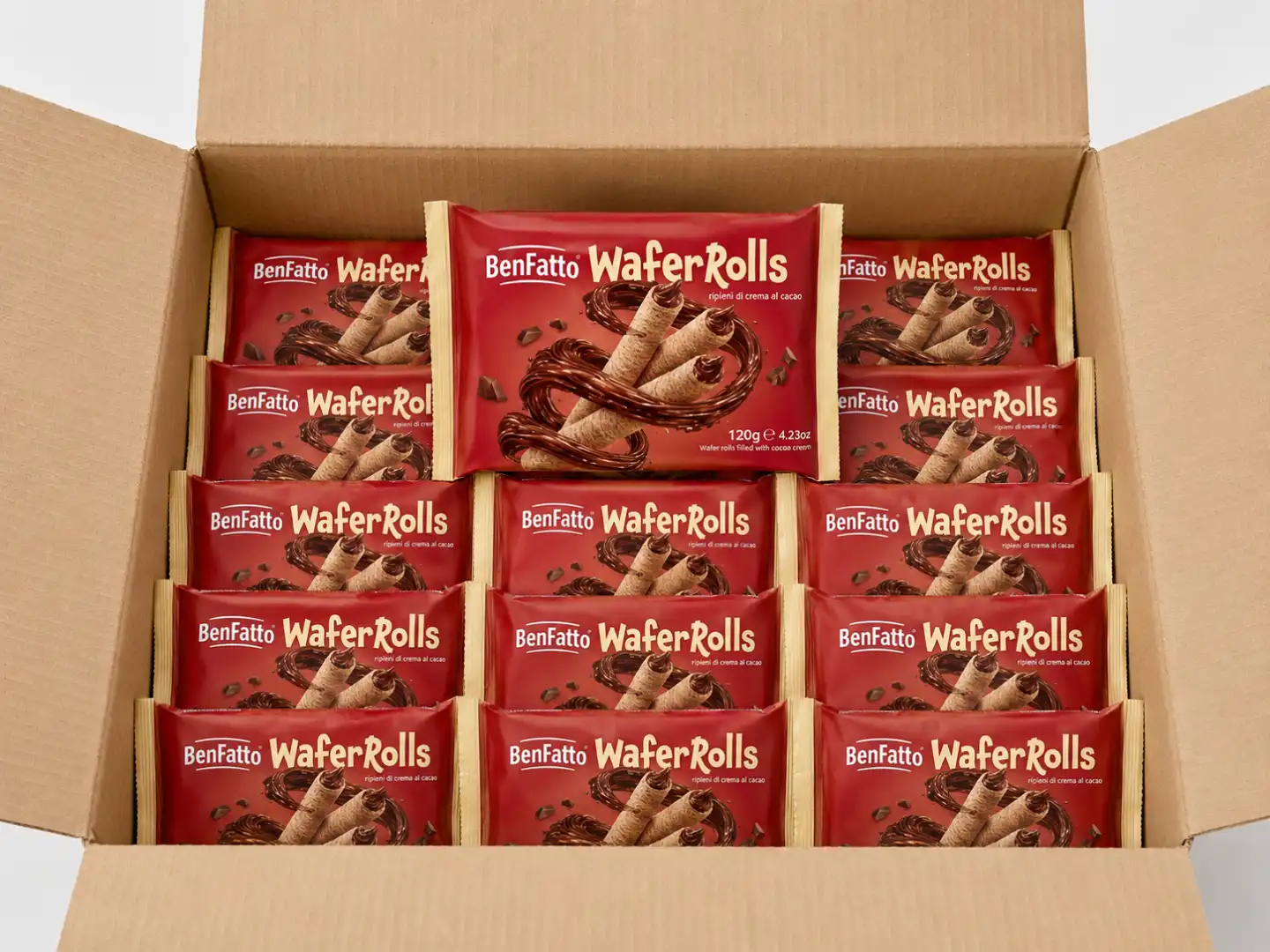 13 Pezzi Benfatto WaferRolls Con Crema 120Gr Wafer Croccanti Snack Golosi