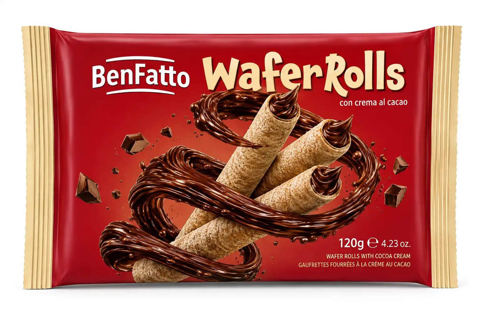 13 Pezzi Benfatto WaferRolls Con Crema 120Gr Wafer Croccanti Snack Golosi