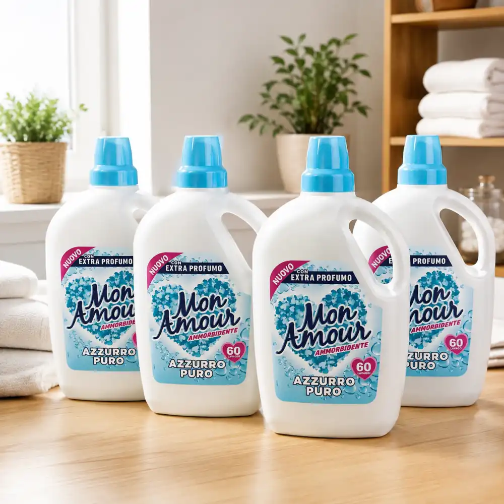 4 Pezzi Mon Amour Ammorbidente 3Lt Azzurro Puro 240 Lavaggi Bucato Morbido