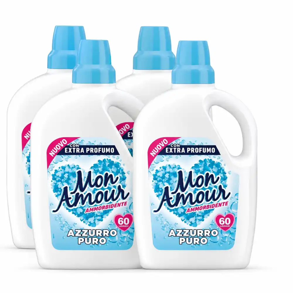 4 Pezzi Mon Amour Ammorbidente 3Lt Azzurro Puro 240 Lavaggi Bucato Morbido