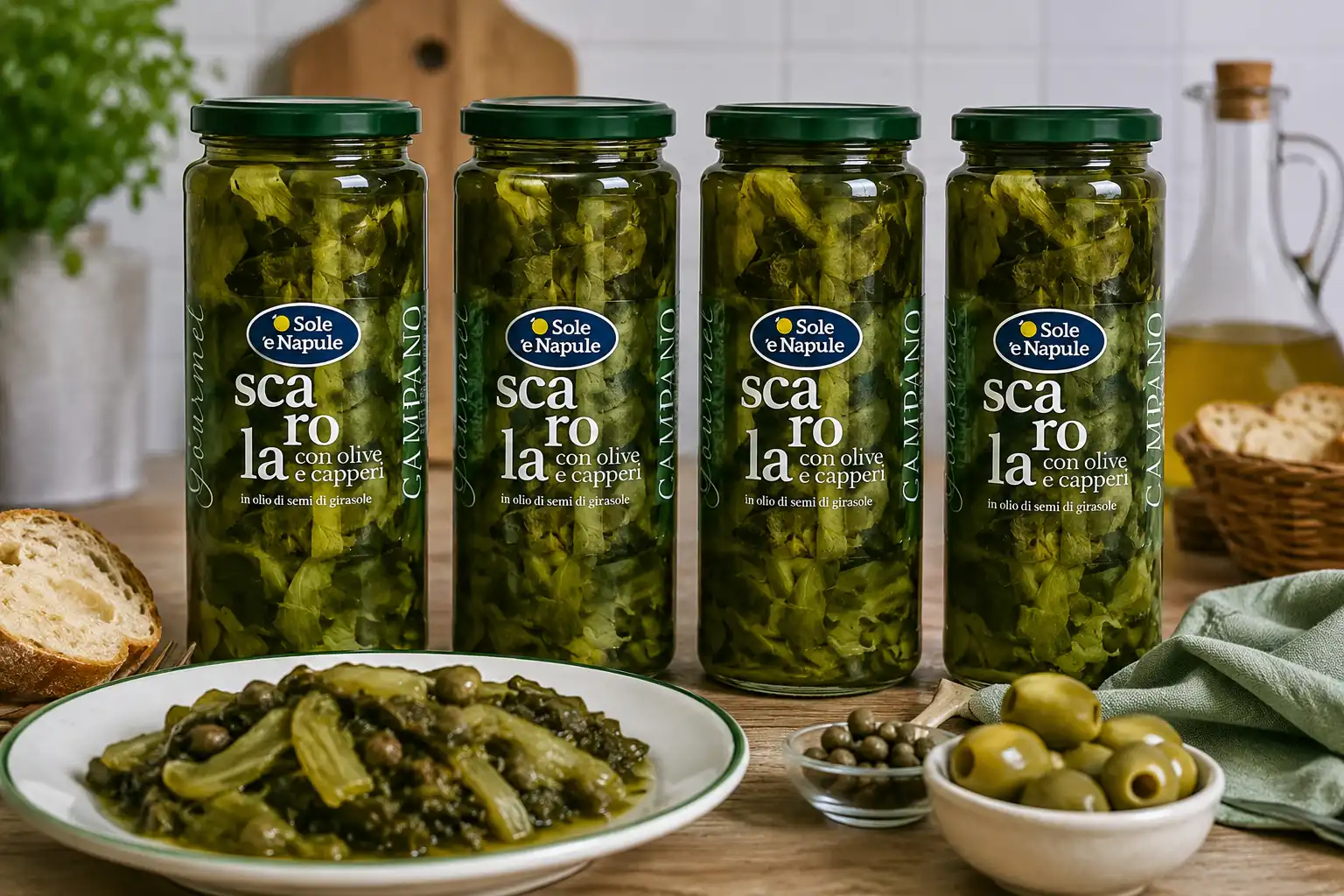 4 Pezzi O Sole e Napule Scarole con Olive e Capperi 540Gr Contorno Italiano