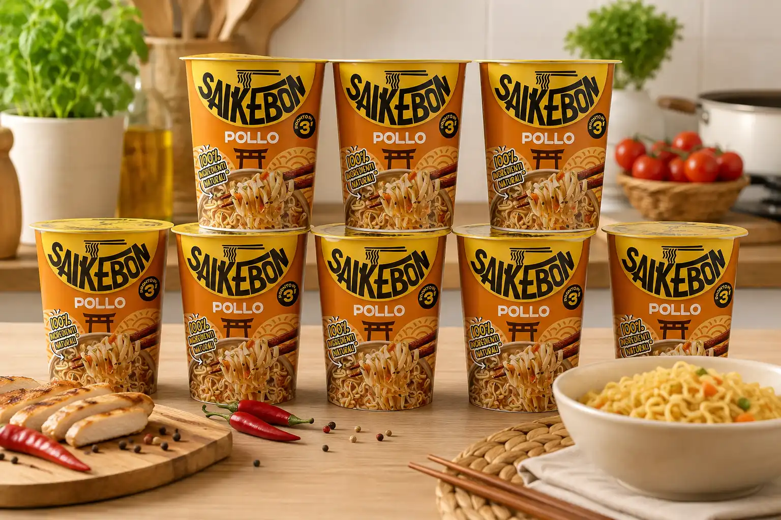 8 Pezzi Star Saikebon Nudolini Pollo Verdure 79Gr Noodles Istantanei Cup