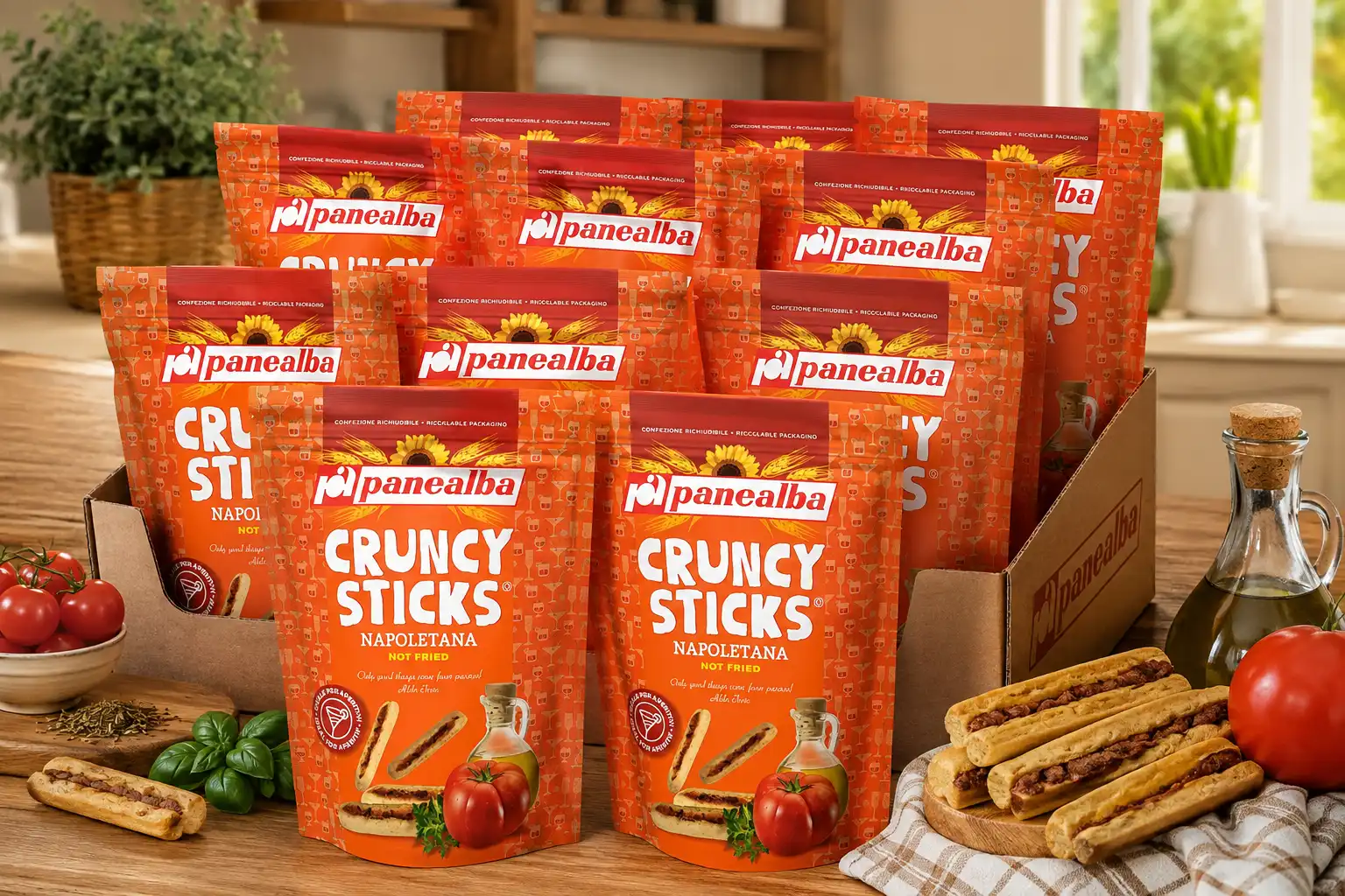 12 Pezzi Panealba Crunchy Sticks Napoletana 75Gr Snack Croccanti Al Forno Mix