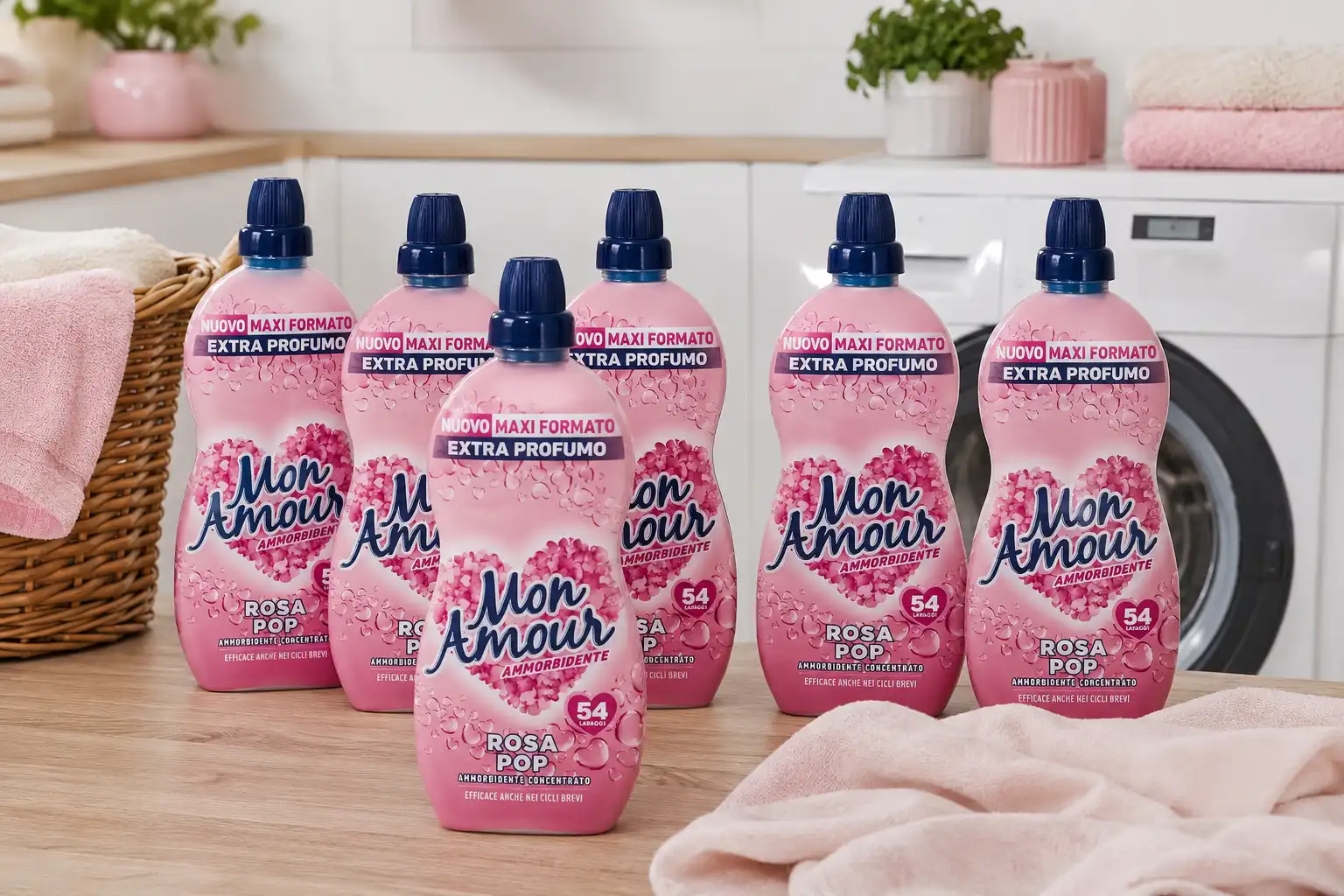 6 Pezzi Mon Amour Ammorbidente Concentrato 1350Ml Rosa Pop 324 Lavaggi Puro