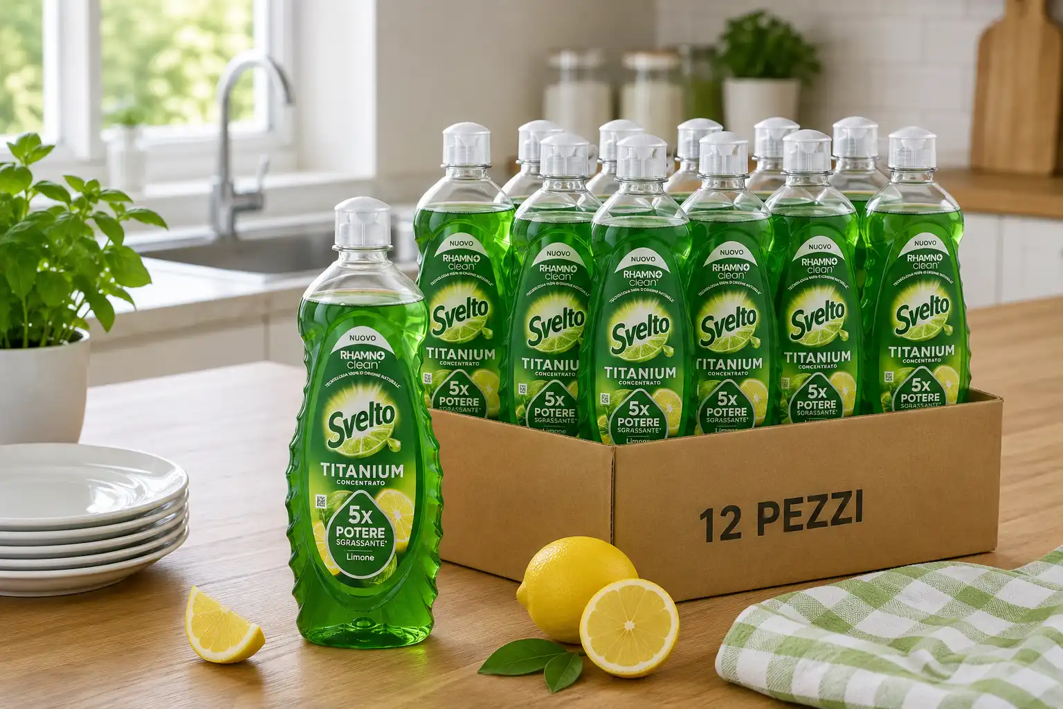 12 Pezzi Svelto Piatti Titanium Limone 650Ml Detersivo Sgrassante Potente Mix
