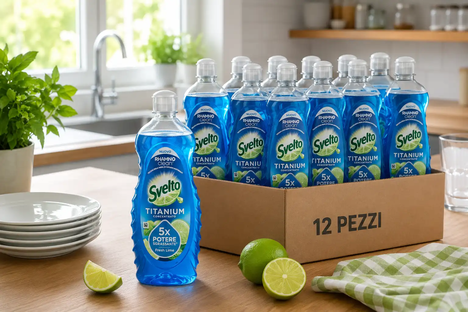 12 Pezzi Svelto Piatti Titanium Fresh Lime 650Ml Detersivo Sgrassante Potente