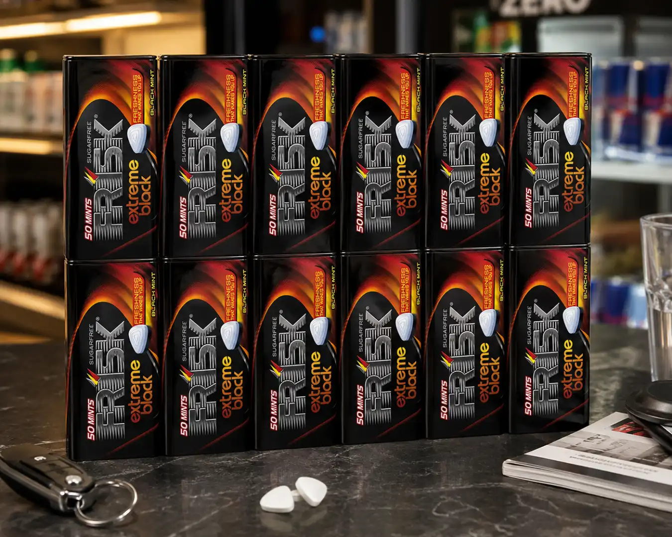 12 Pezzi Perfetti Frisk Extreme Black 35Gr Pastiglie Menta Senza Zucchero Mix