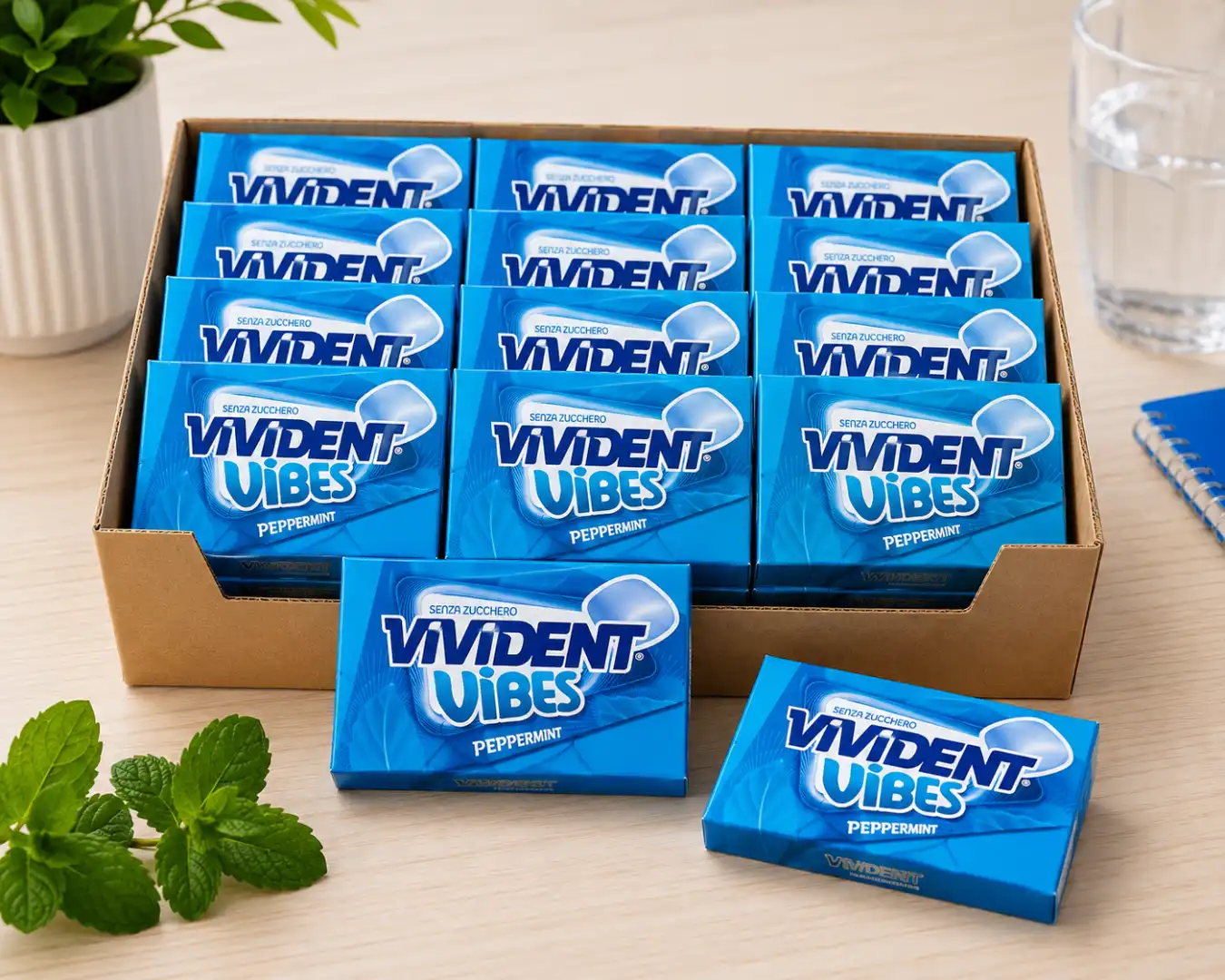 15 Perfetti Vivident Vibes Peppermint 23Gr Chewing Gum Senza Zucchero Fresh Mix