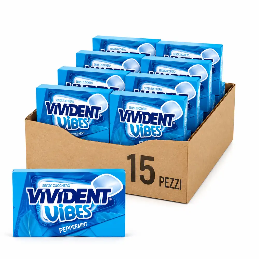 15 Perfetti Vivident Vibes Peppermint 23Gr Chewing Gum Senza Zucchero Fresh Mix