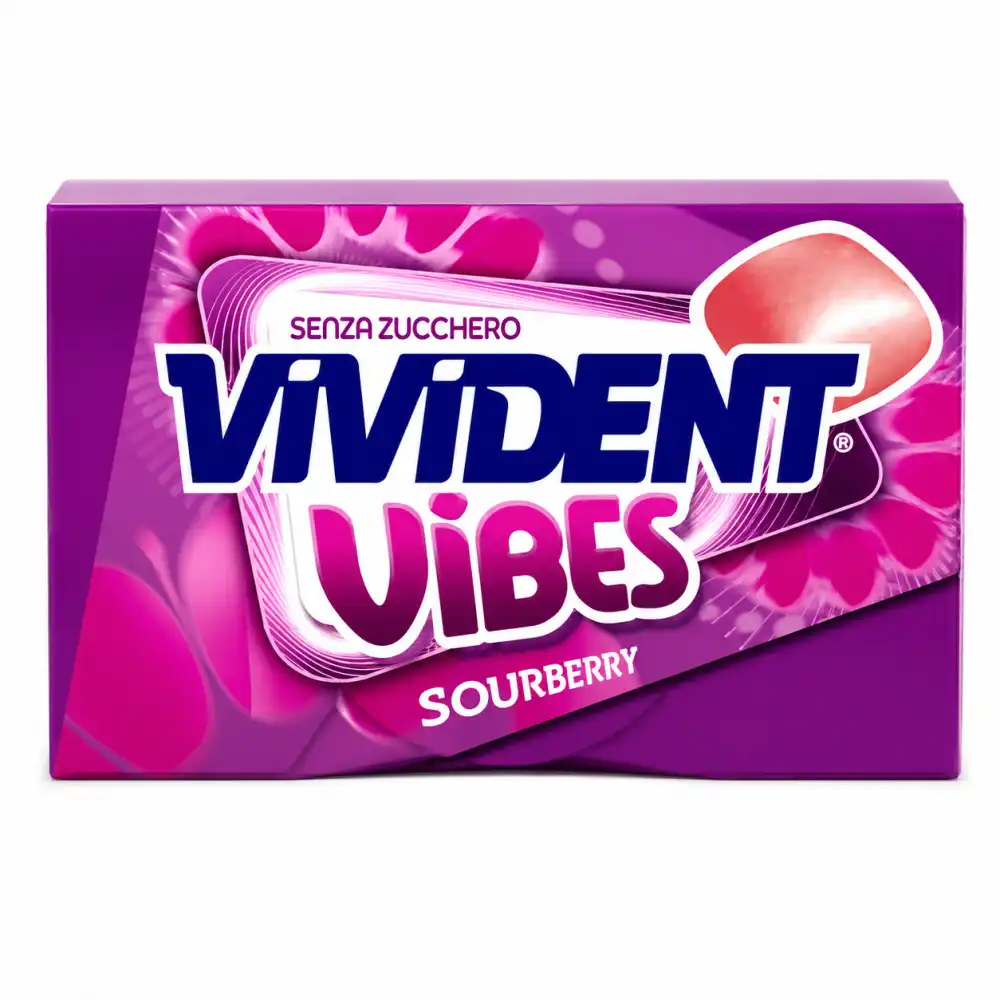 15 Perfetti Vivident Vibes Sourberry 23Gr Chewing Gum Senza Zucchero Gusto Mix