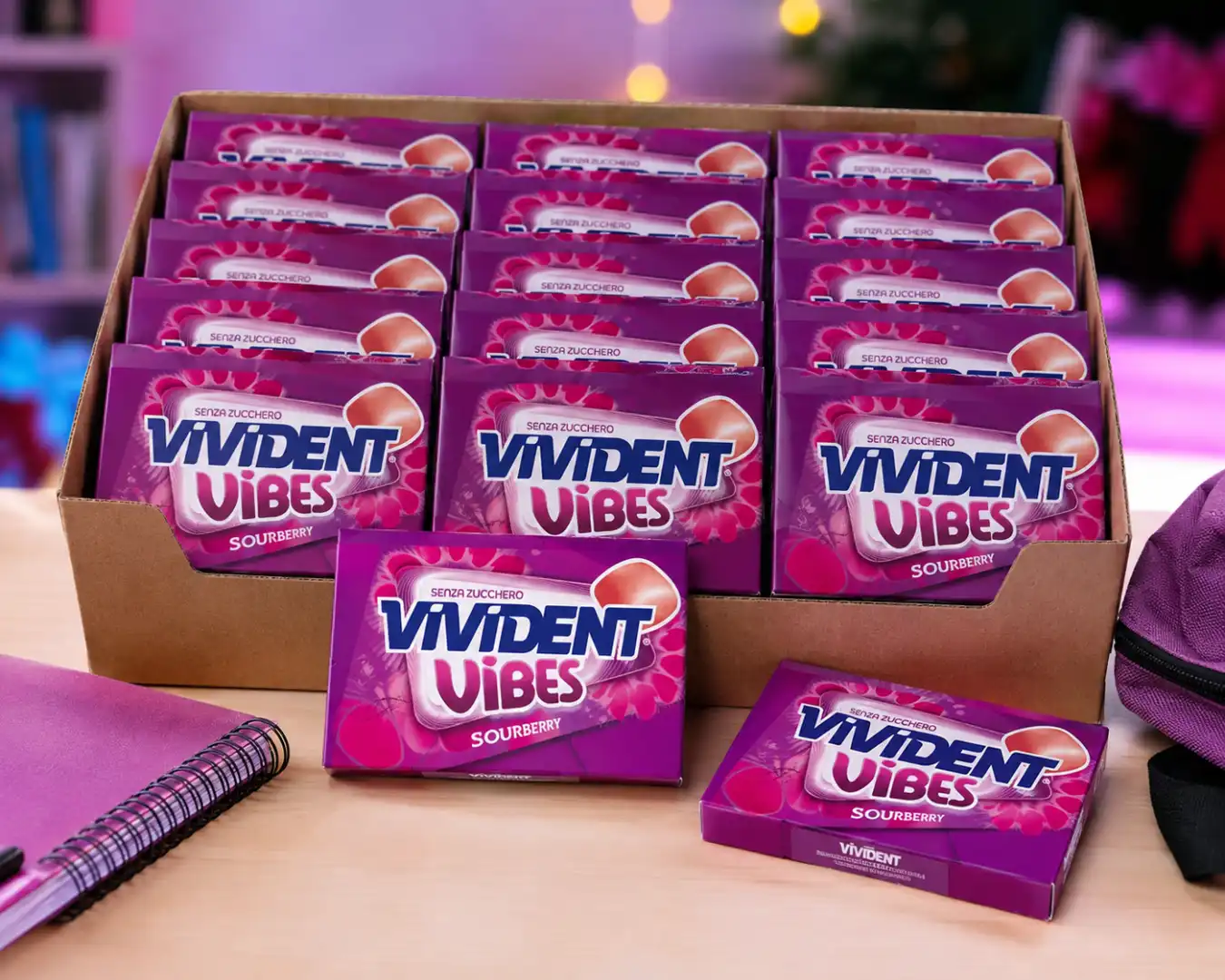 15 Perfetti Vivident Vibes Sourberry 23Gr Chewing Gum Senza Zucchero Gusto Mix