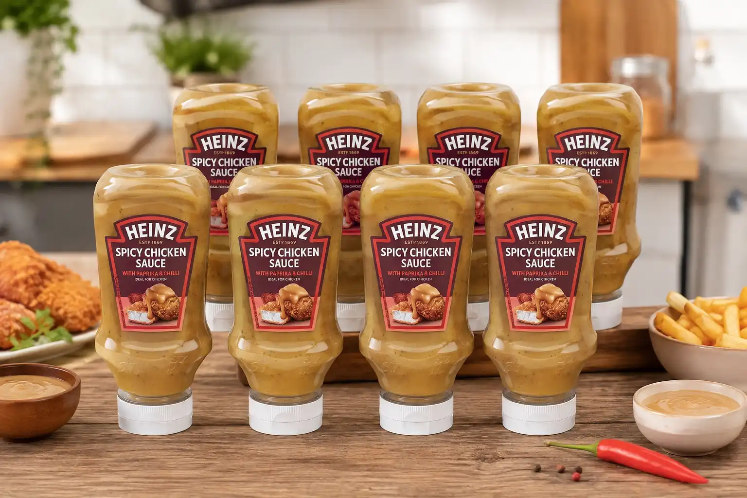 8 Heinz Spicy Chicken Sauce 220Gr Salsa Piccante Paprika Chili Top Down Bott.