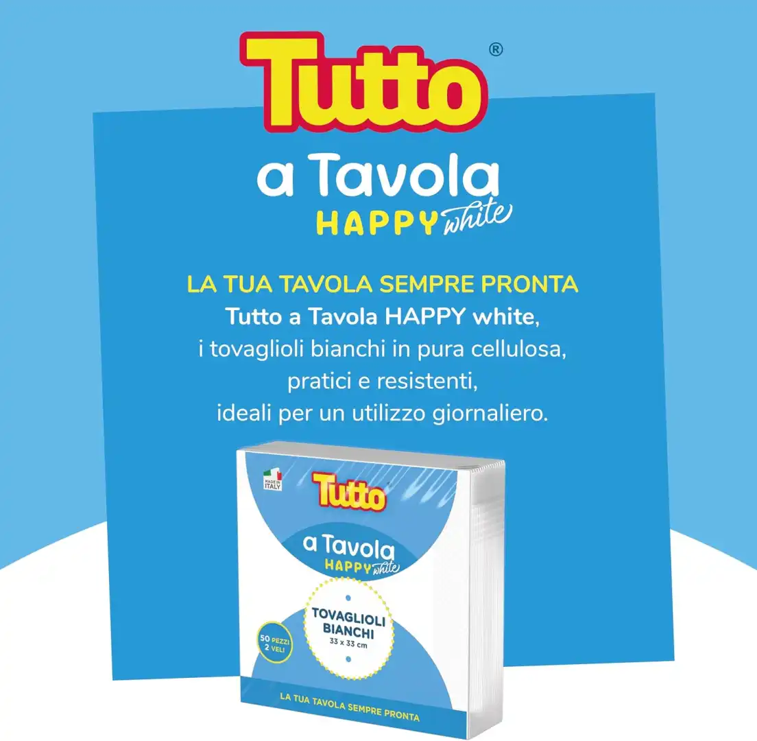 Tutto Happy White 48 Confezioni Tovaglioli Bianchi 2400 Pezzi Doppio Velo 33cm