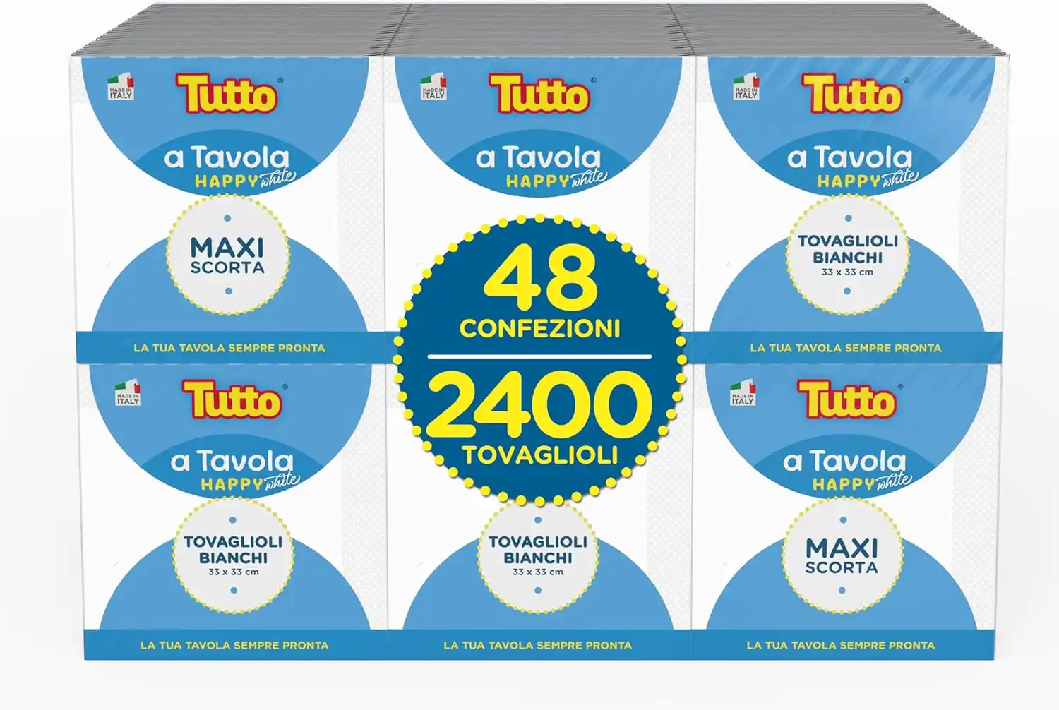 Tutto Happy White 48 Confezioni Tovaglioli Bianchi 2400 Pezzi Doppio Velo 33cm
