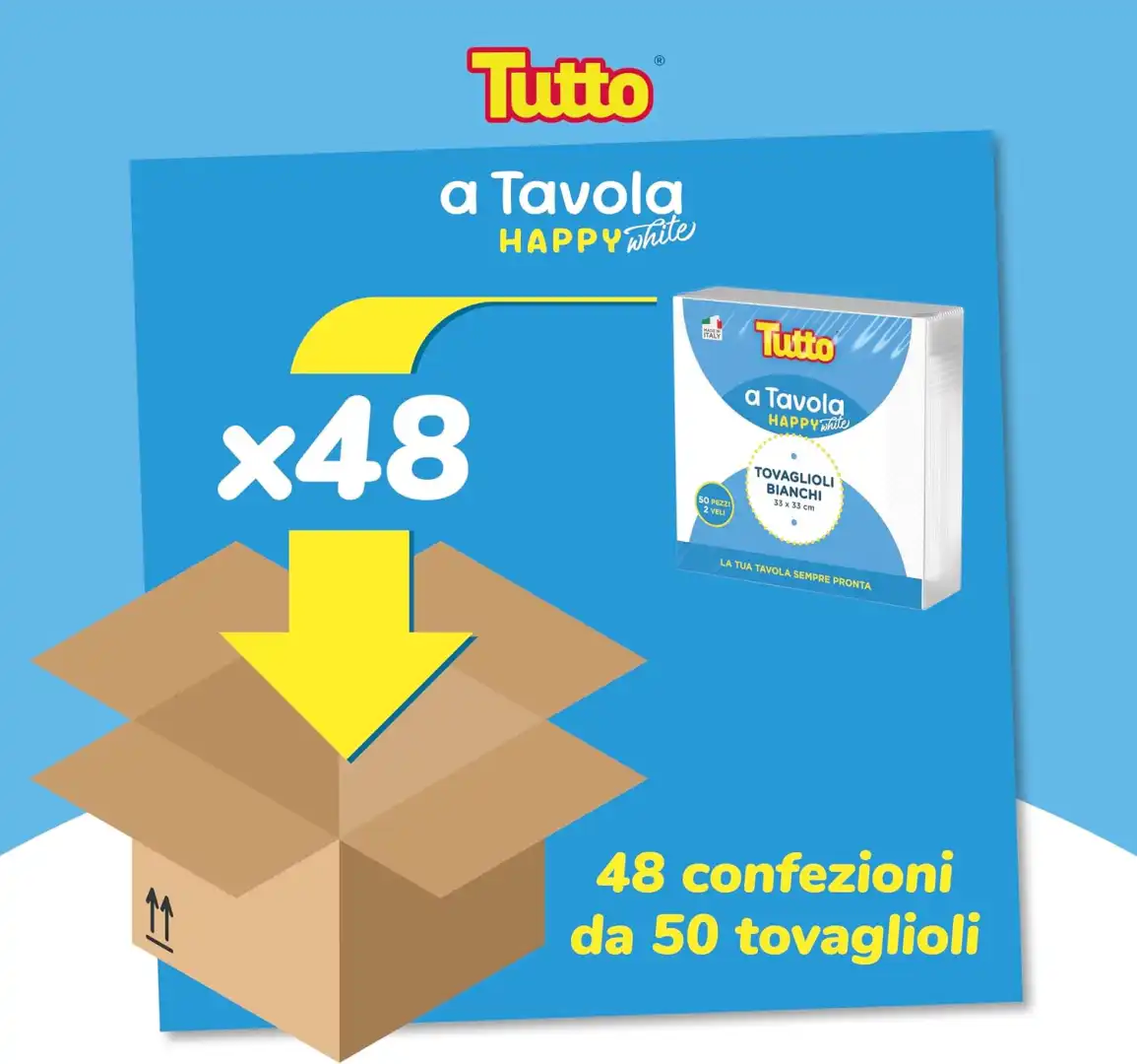 Tutto Happy White 48 Confezioni Tovaglioli Bianchi 2400 Pezzi Doppio Velo 33cm