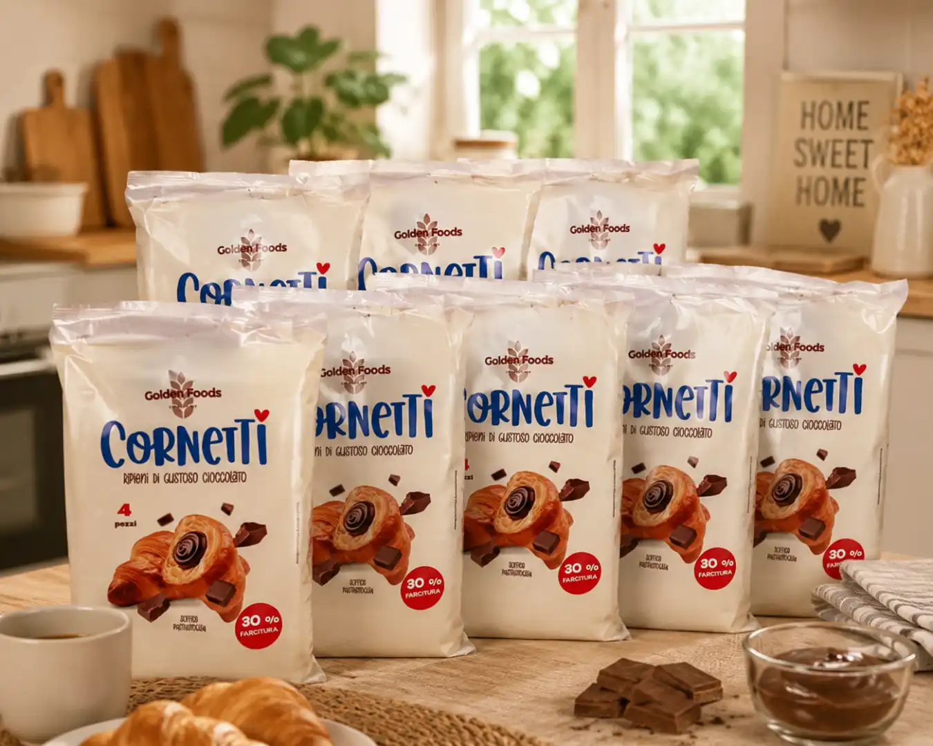 8 Pezzi Golden Foods Cornetti Choco 4Pz Ripieni Cioccolato Snack Dolci Colazione