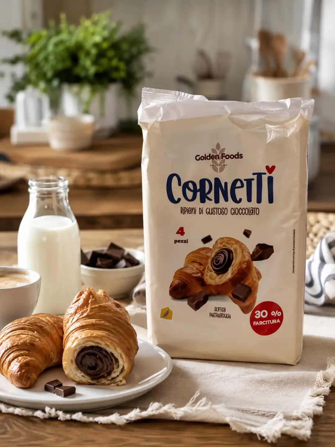 8 Pezzi Golden Foods Cornetti Choco 4Pz Ripieni Cioccolato Snack Dolci Colazione