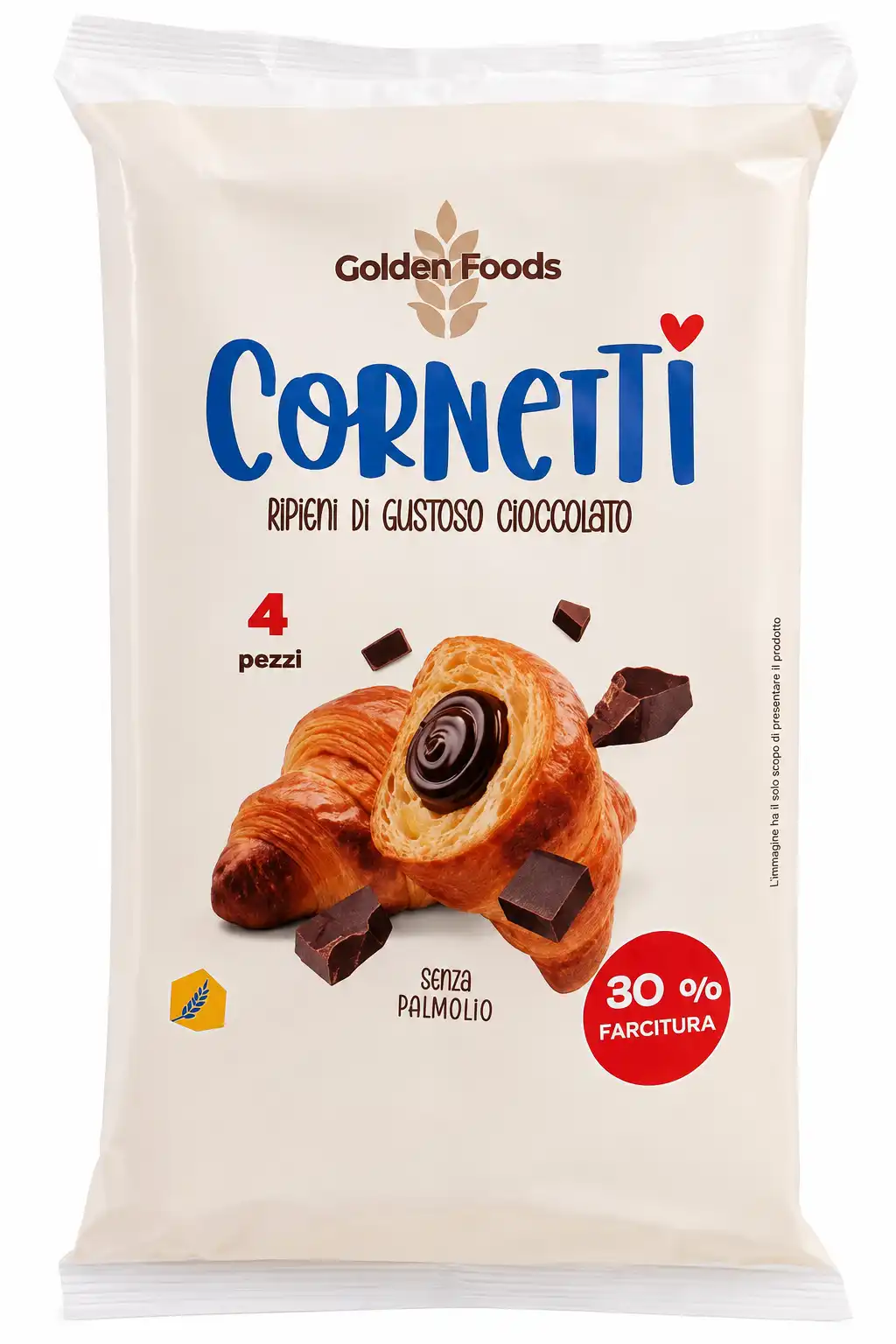 8 Pezzi Golden Foods Cornetti Choco 4Pz Ripieni Cioccolato Snack Dolci Colazione