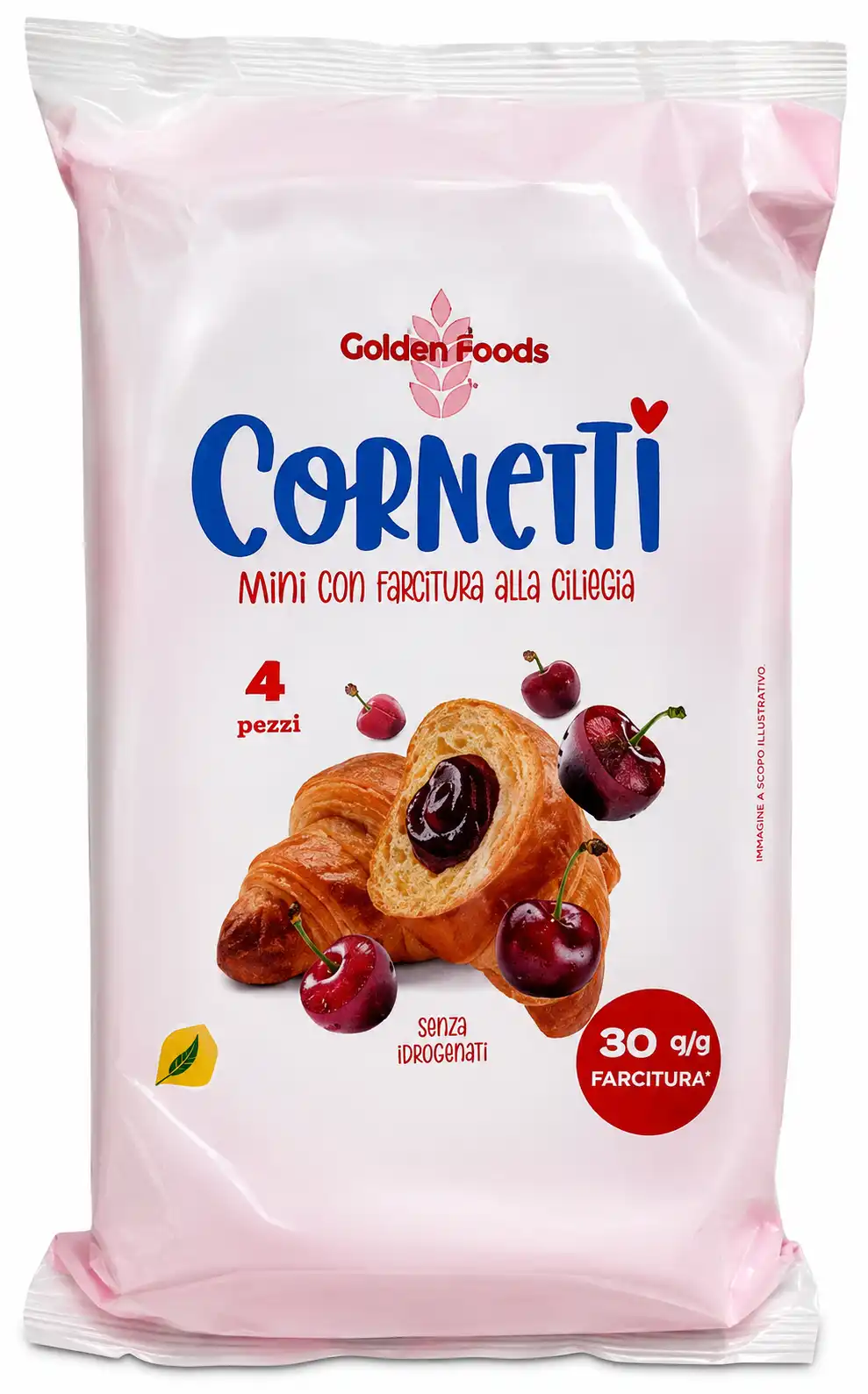 8 Pezzi Golden Foods Cornetti Ciliegia 4Pz Ripieni Confettura Dolci Colazione XL