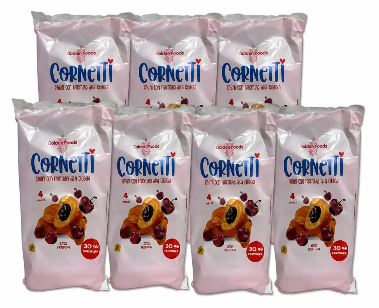 8 Pezzi Golden Foods Cornetti Ciliegia 4Pz Ripieni Confettura Dolci Colazione XL