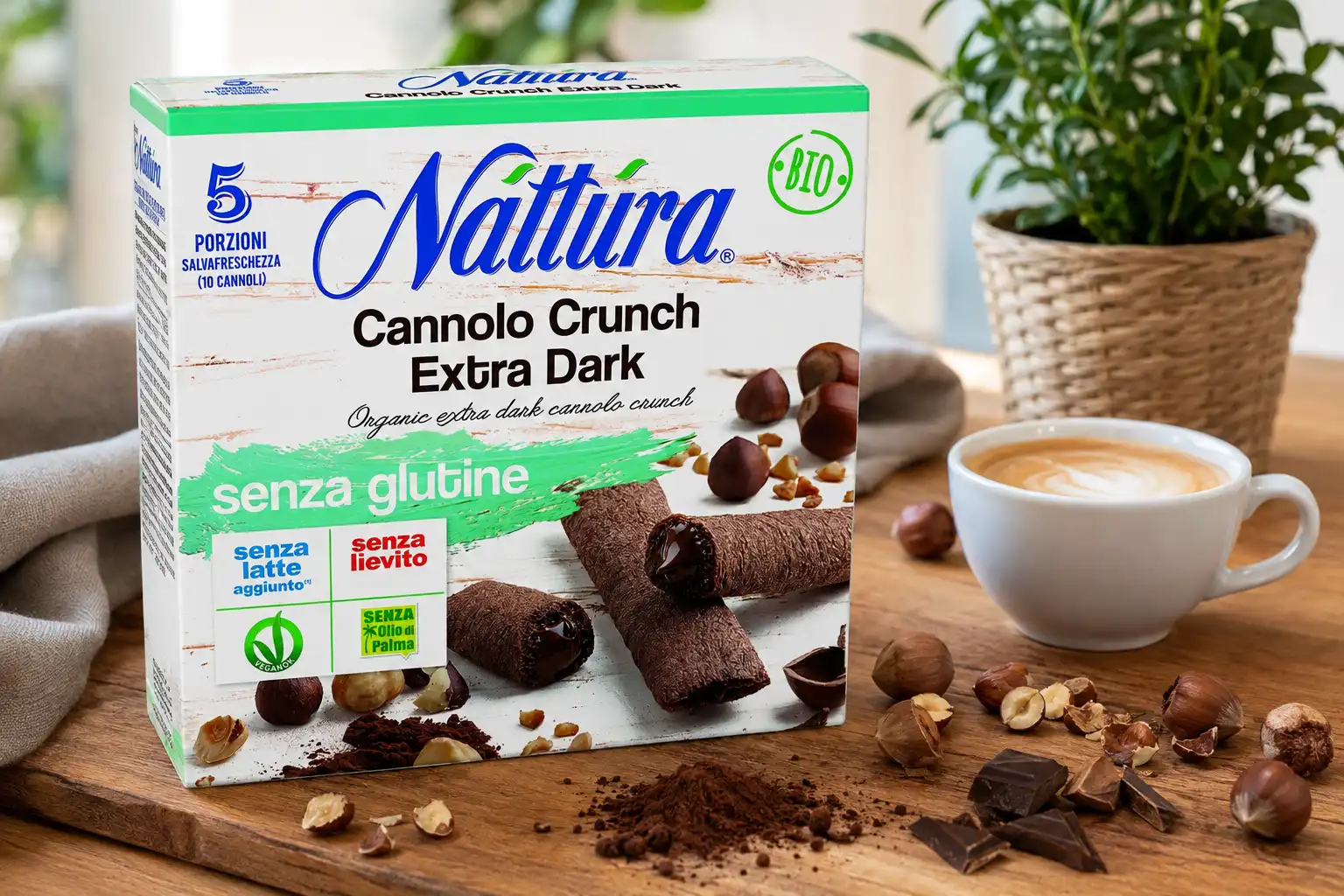 9 Pezzi Nattura Cannolo Extra Dark 25Gr x5 Senza Glutine Bio Snack al Cioccolato