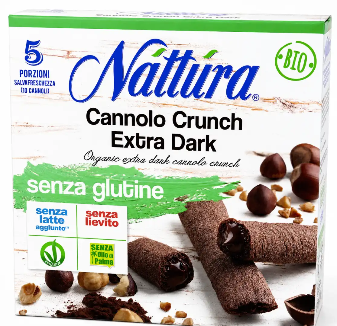 9 Pezzi Nattura Cannolo Extra Dark 25Gr x5 Senza Glutine Bio Snack al Cioccolato