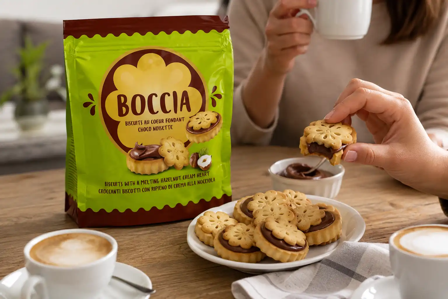 8 Pezzi Boccia Biscotti Ripieni Crema Nocciola 172Gr Snack Dolci Golosi Biscotto