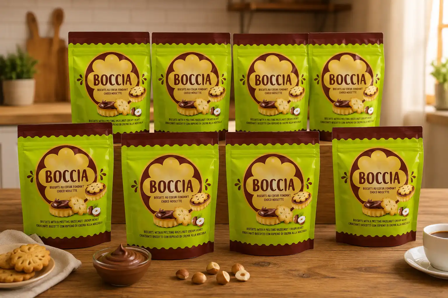 8 Pezzi Boccia Biscotti Ripieni Crema Nocciola 172Gr Snack Dolci Golosi Biscotto