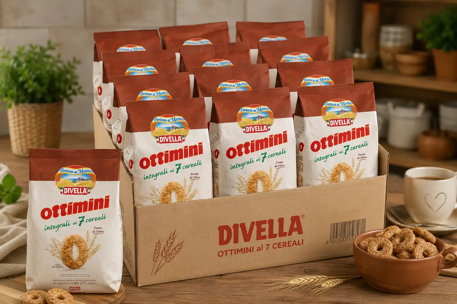 12 X Divella Ottimini Croccanti Integrali 7 Cereali 300g Biscotti Italiani Snack