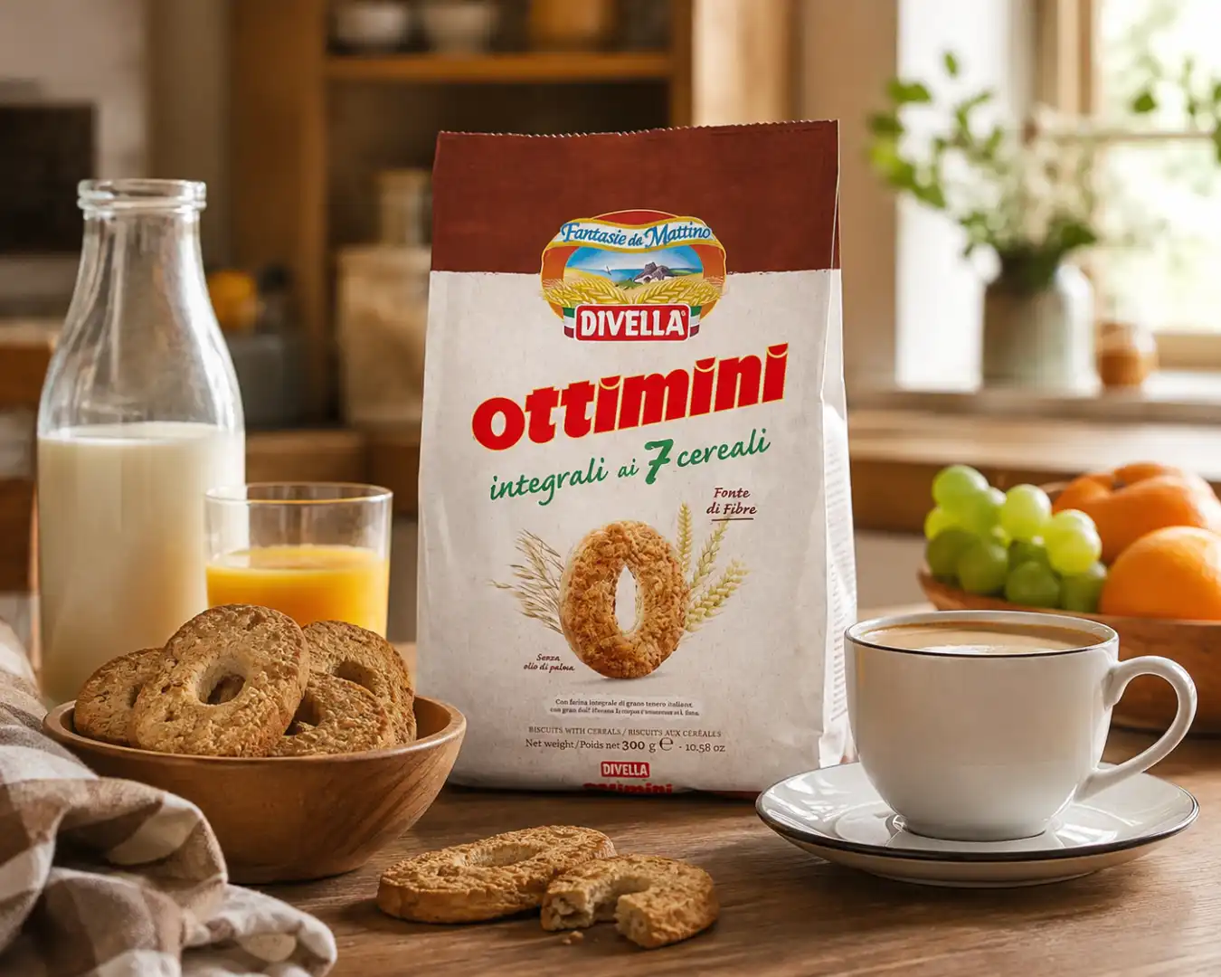 12 X Divella Ottimini Croccanti Integrali 7 Cereali 300g Biscotti Italiani Snack