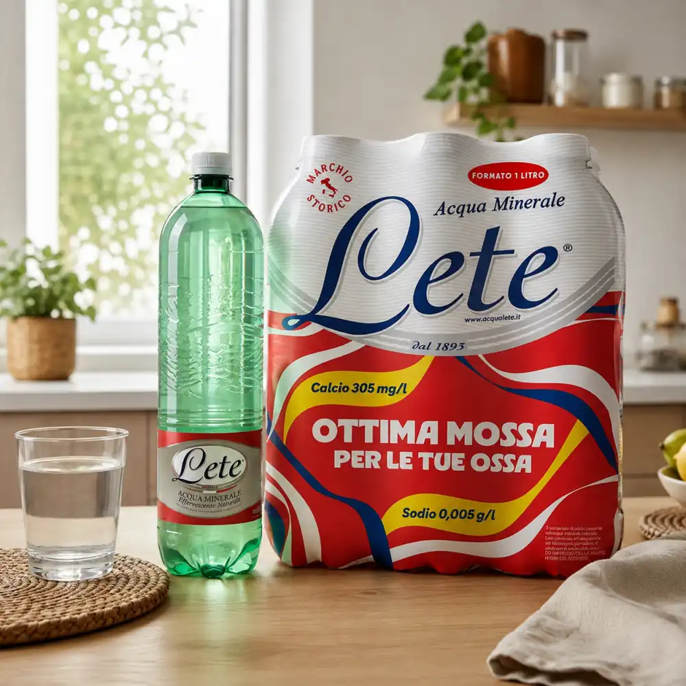 24 Bottiglie Lete Acqua Minerale 1 Litro Effervescente Naturale 4 Confezioni X 6