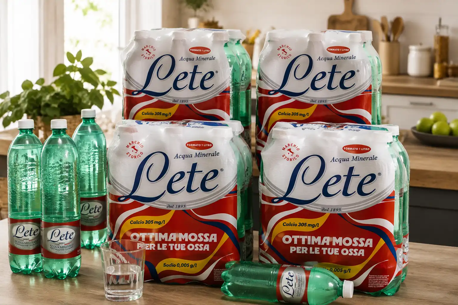 24 Bottiglie Lete Acqua Minerale 1 Litro Effervescente Naturale 4 Confezioni X 6