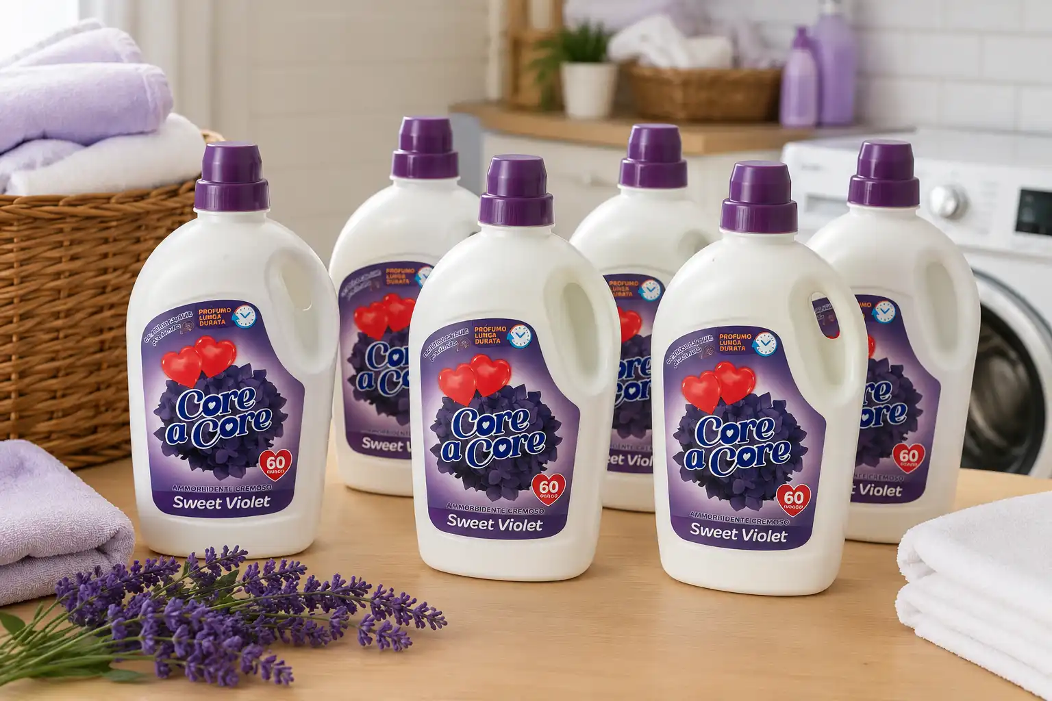 6 Pezzi Core A Core Ammorbidente 3Lt Sweet Violet 60 Lavaggi Profumo Duraturo XL