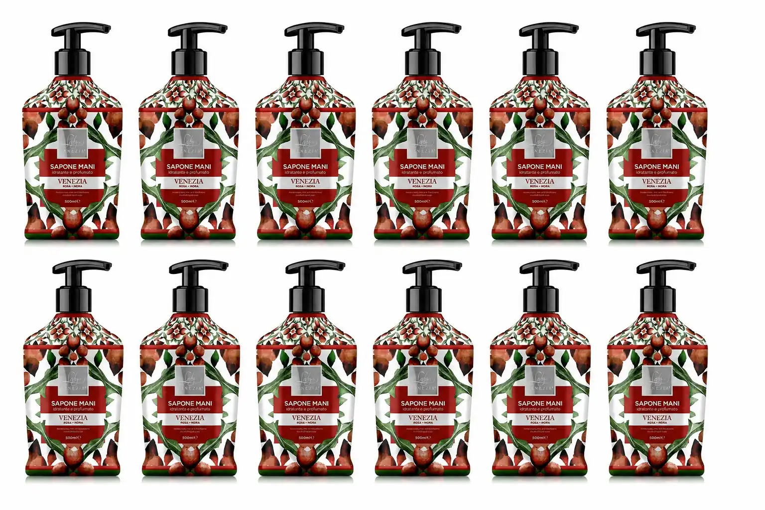 12 Lady Venezia Sapone Mani 500Ml Rosa E Mora Idratante Profumato Con Dosatore